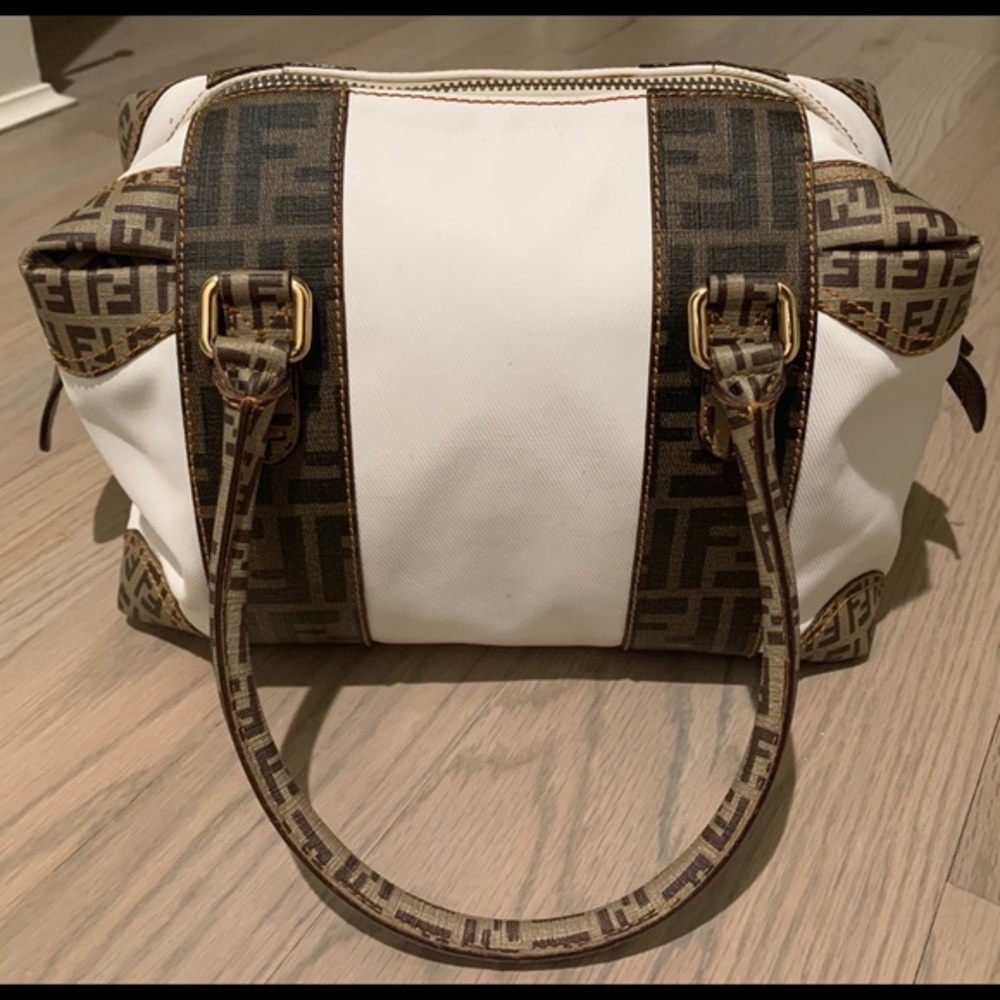 FENDI canvas speedy boston bag with zucca trim